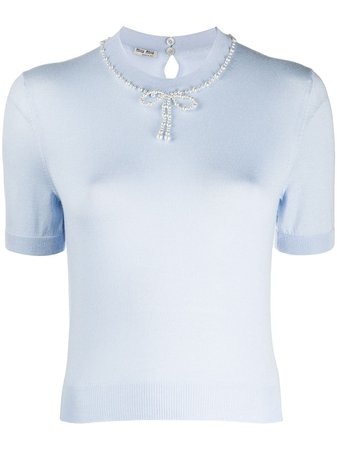 Miu Miu Pearl Embellished Knitted Top
