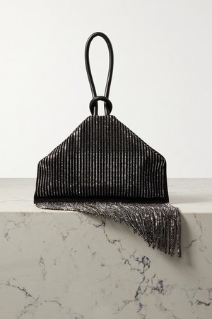 Berlinguinio Leather-trimmed Crystal-embellished Suede Clutch - Black