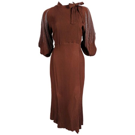 1930's MAINBOCHER PARIS crepe dress with beaded sleeves For Sale at 1stDibs