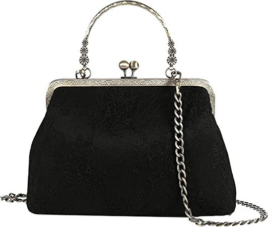 Abuyall Floral Top Handle Handbag Chain Strap Women Kiss Lock Canvas Frame Shoulder Bag Black: Handbags: Amazon.com