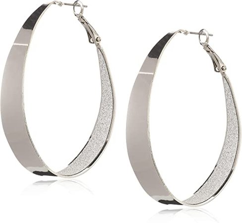 Amazon.com: Guess Large Oval Glitter Silver Hoop Earrings: Clothing, Shoes & Jewelry