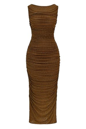 Clothing : Maxi Dresses : 'Laurie' Coffee Crystallised Maxi Dress