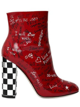 Dolce & Gabbana 105MM Graffiti Leather Ankle Boots