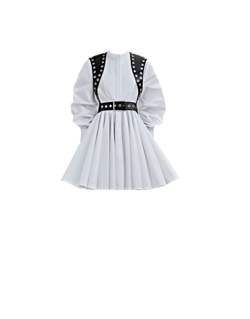 Alexander McQueen | Panelled Shirt Dress in Optical White plus Eyelet Leather Harness in Black/Silver (Dei5 edit)