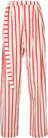 striped multi-tuck pants