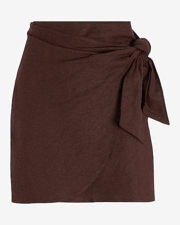 High Waisted Linen-blend Side Tie Mini Skirt | Express