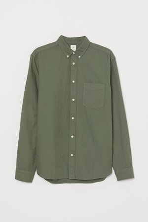 Regular Fit Oxford Shirt - Khaki green - Men | H&M AU