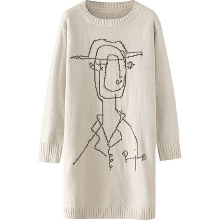 Long Loose Cartoon Graphic Sweater Off-white
