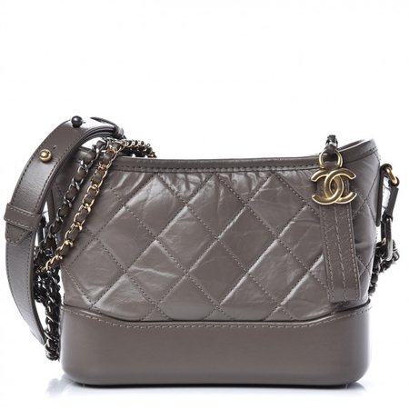 CHANEL Aged Calfskin Quilted Small Gabrielle Hobo Grey 458952