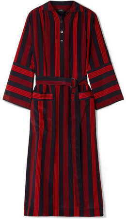 Chester Striped Silk Crepe De Chine Midi Dress - Navy