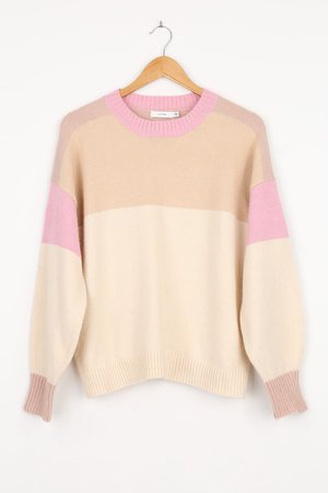 LUSH Cream Pink - Cream Sweater - Colorblock Sweater - Knit Top - Lulus