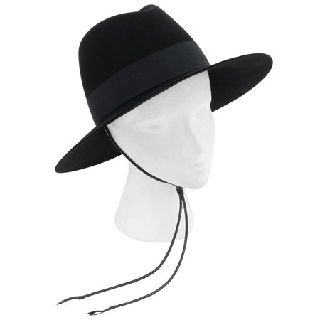 SAINT LAURENT S/S 2019 Black Fur Felt Wide Brim Western Fedora Hat For Sale at 1stDibs