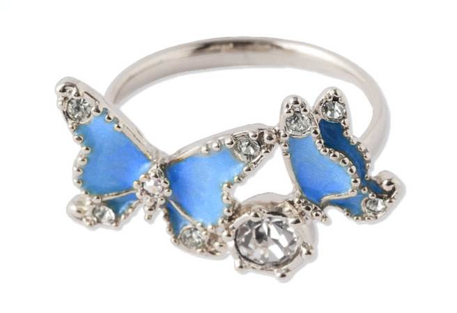 Blue and Silver Diamond Butterfly Ring | Anna Sui (Edited)