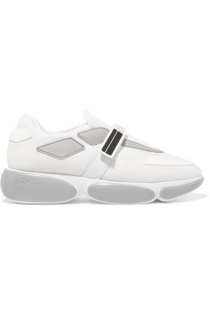Prada | Cloudbust logo-embossed rubber and leather-trimmed mesh sneakers | NET-A-PORTER.COM