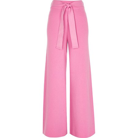 Pink loungewear wide leg knit trousers | River Island