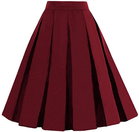 Dressever Women's Vintage A-line Printed Pleated Flared Midi Skirts Burgundy