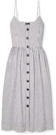 Striped Cotton And Linen-blend Midi Dress - White