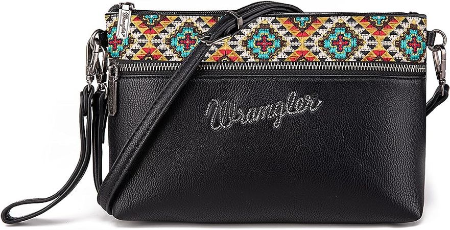 Wrangler Crossbody Handbaag Wristlet Wallet Aztec Bag for Women Black Vegan Leather Cell Phone Purse,WG52-C181BK: Handbags: Amazon.com