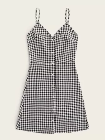 Button Front Gingham Cami Mini Dress | SHEIN USA