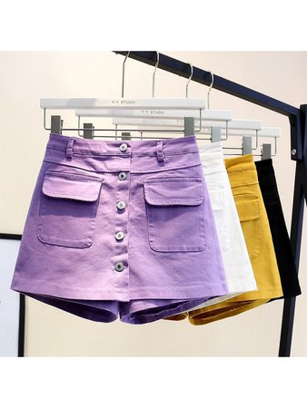 2018 New Fashion Summer Women's High Waist Denim Shorts Pure Color Student Female Single-breasted Skirt Shorts