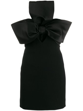 Black Saint Laurent Bow Embellished Strapless Mini Dress | Farfetch.com