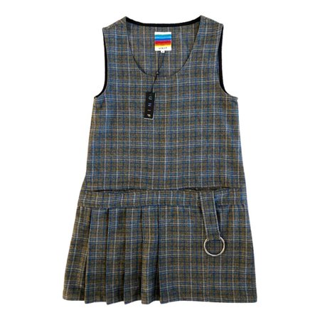 UNIF Gray and Blue Plaid Pleated Dress