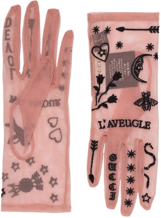pink and black sheer gloves