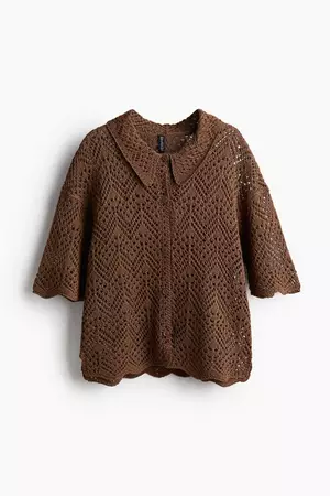 Pointelle-knit Cardigan - Brown - Ladies | H&M US