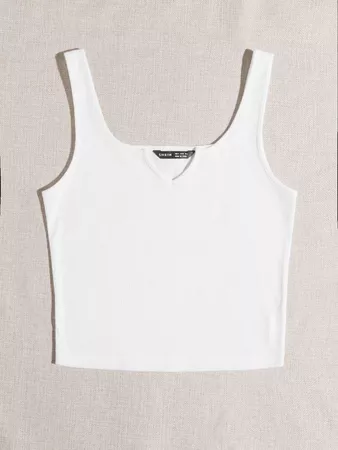 Notched Neck Solid Tank Top | SHEIN USA white
