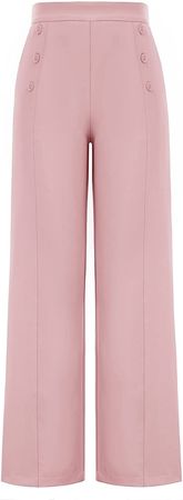 Belle Poque Women's High Waisted Wide Leg Pants Button Decorated Casual Stretchy Trousers with Pockets at Amazon Women’s Clothing store