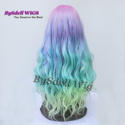 MERMAID PASTEL OMBRE Rainbow Hair Cosplay Wig Synthetic Hair Lace Front Wigs - $53.00 | PicClick