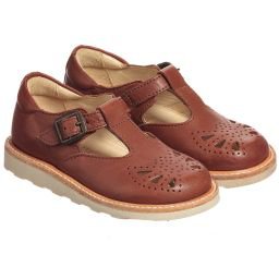 Young Soles - Brown Leather T-Bar Shoes | Childrensalon