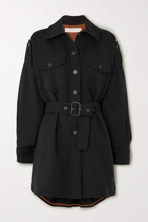 Belted Cotton-blend Coat - Black