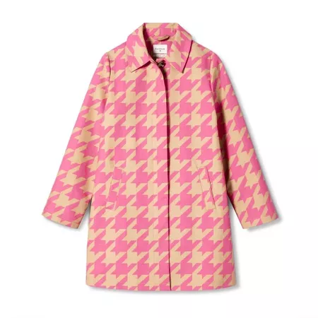 Women's Houndstooth Print Long Sleeve Front Button-Down Jacket - Isaac Mizrahi For Target Pink/Tan : Target