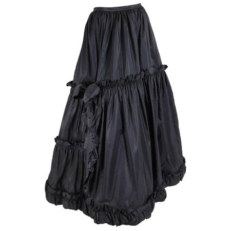 1970's Yves Saint Laurent YSL Tiered Black Silk Taffeta Skirt For Sale at 1stdibs