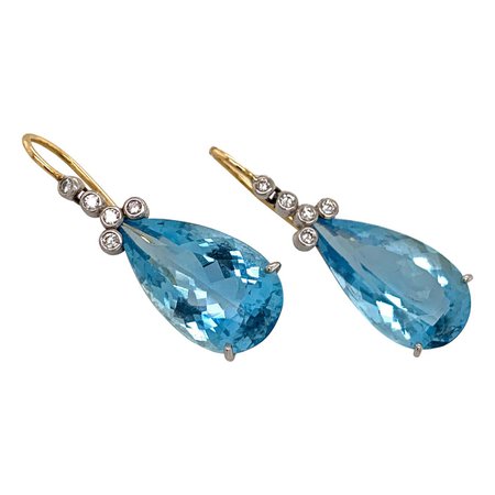 Platinum Dangle Drop Aquamarine Diamond Earrings For Sale at 1stDibs