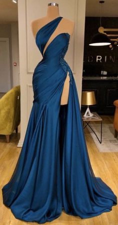 Dark Blue Dress, Single Shoulder