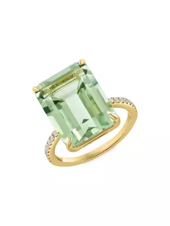 Saks Fifth Avenue Collection 14K Yellow Gold, Green Amethyst & Diamond Ring