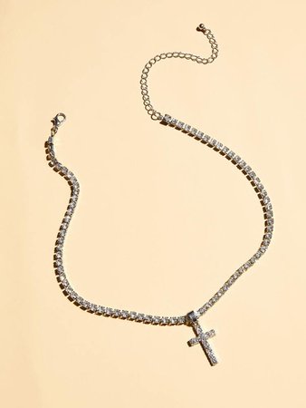 1pc Rhinestone Engraved Cross Charm Necklace | SHEIN USA