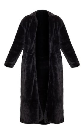 Black Longline Faux Fur Coat | PrettyLittleThing