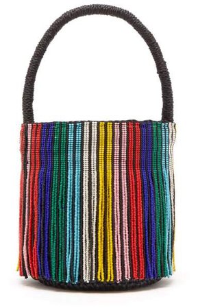 Studio - Tasseled Toquilla Straw Mini Bucket Bag - Womens - Black Multi