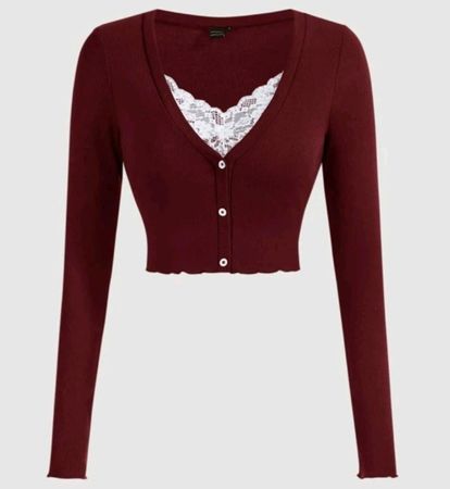 red long sleeve top with lace