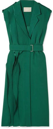Wrap-effect Layered Crepe Dress - Forest green