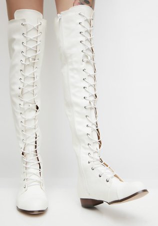 White heeled lace up boots flat
