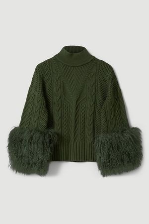 Lydia Millen Petite Cable Shearling Sweater | Karen Millen