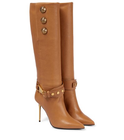 Balmain - Robin leather knee-high boots | Mytheresa