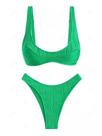 ZAFUL Women's Textured Tank Style High Leg Cheeky Two Piece Bikini Swimwear In GREEN | ZAFUL 2024