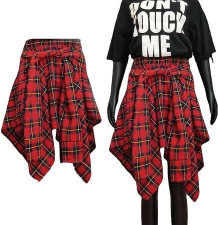 Amazon.com: Irregular Hem Plaid Skirt High Waist Underskirts for Women Plaid Tie-Up Short Skirt Half Fake Shirt Extender : Clothing, Shoes & Jewelry