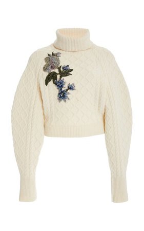 Embroidered Wool-Cashmere Sweater By Oscar De La Renta | Moda Operandi