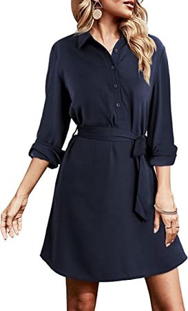Amoretu Womens Long Sleeve Dresses for Work Button Up Shirt Dress with Pockets at Amazon Women’s Clothing store